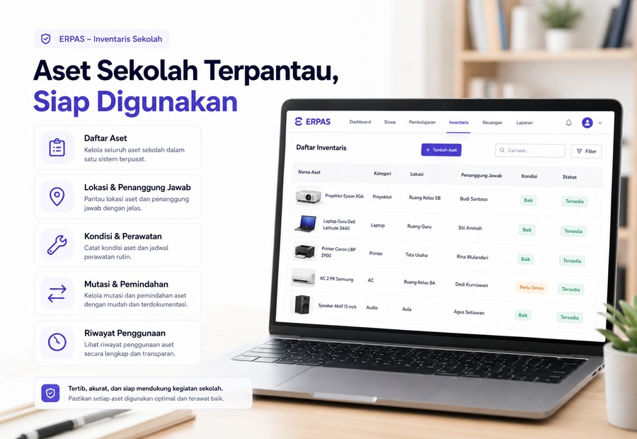 Ketika sekolah membeli aset, pertanyaannya bukan hanya berapa jumlahnya. Sekolah perlu tahu lokasi, kondisi, dan penggunaannya.