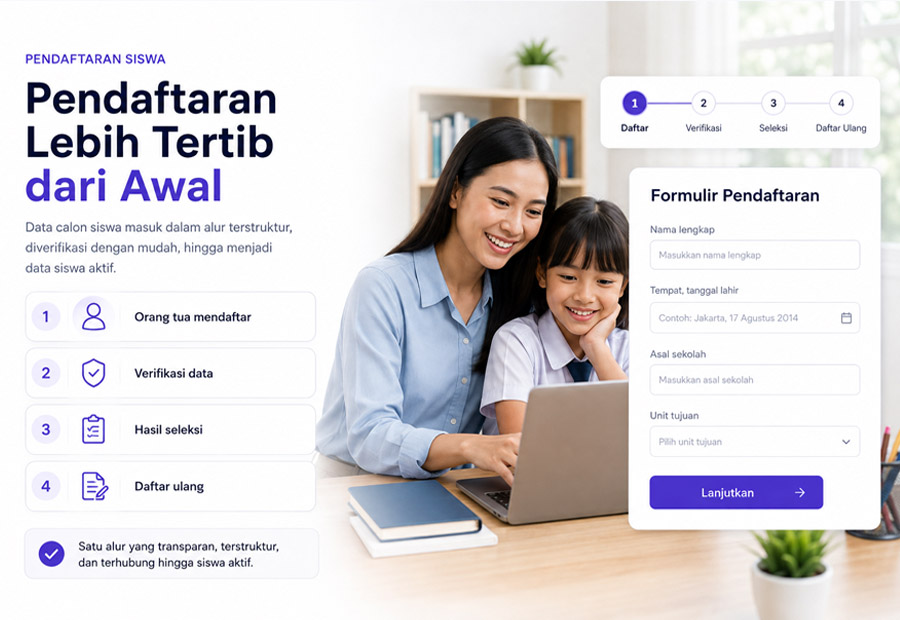 Orang tua selesai mendaftar. Sekolah tidak perlu memulai data siswa lagi dari nol.